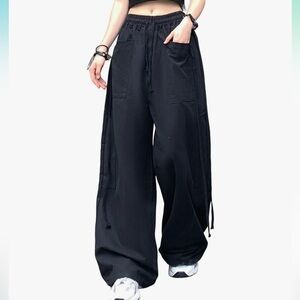 Hewlshawn Women's Pants Baggy Gothic Wide Leg Cargo Casual Trousers Y2k Harajuku